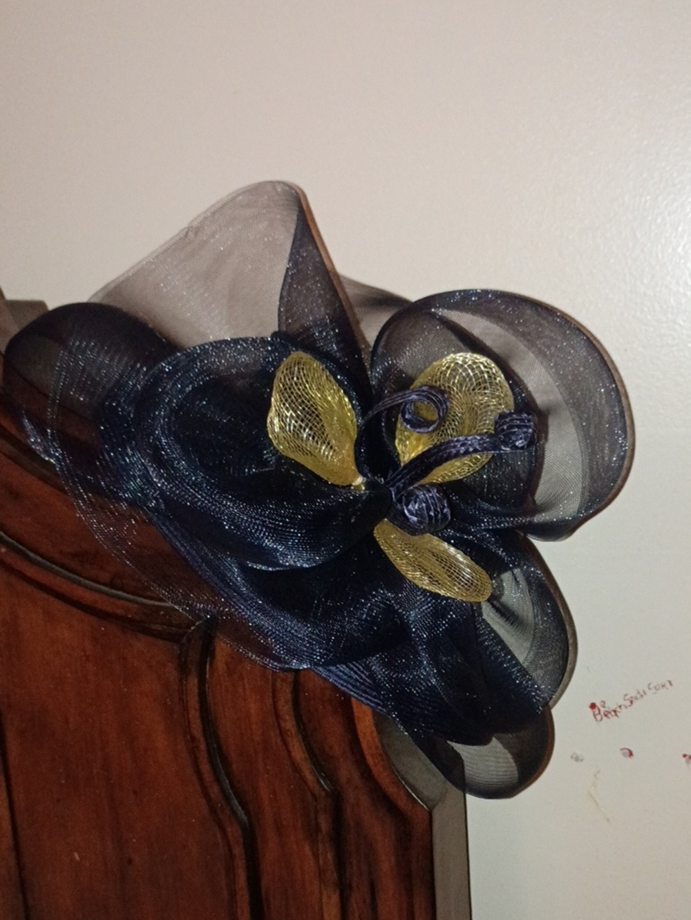 Navy and Gold Mesh Fascinator Clip Hat for Women